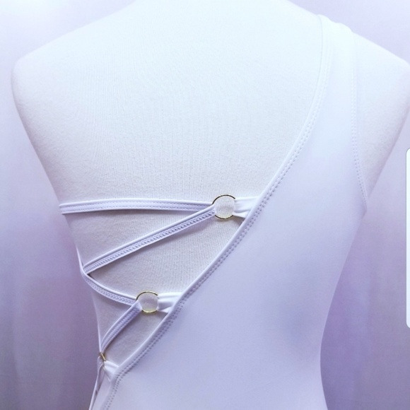 One Piece Swimsuit White Hot Lace Up Open Side - Picture 7 of 7